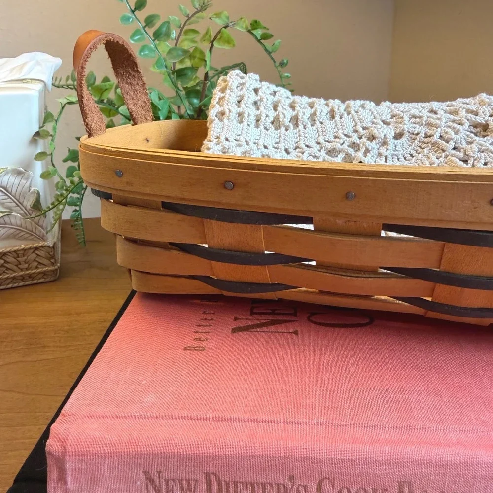 1998 Longaberger Small Market Basket Leather Handles Signed Handwoven USA